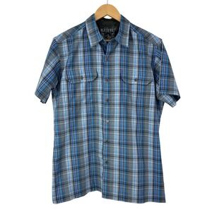 Kuhl Eluxor Mens Blue Plaid Short Sleeve Button Down Shirt Medium gorpcore norm